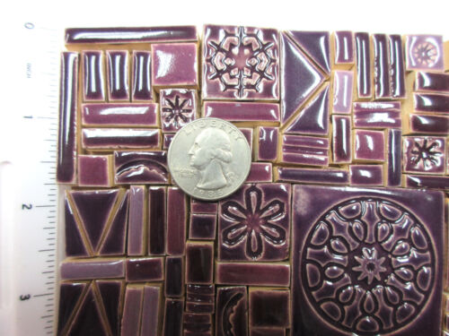 185+ Ceramic Mosaic Tiles, Purple Handmade Mixed Size & Textured Craft Tiles - Picture 3 of 6