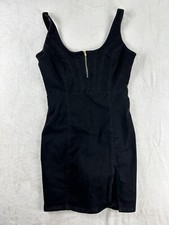 Guess Dress Mini Women’s Size Large Black Tank Top Zippers Slits Denim Party