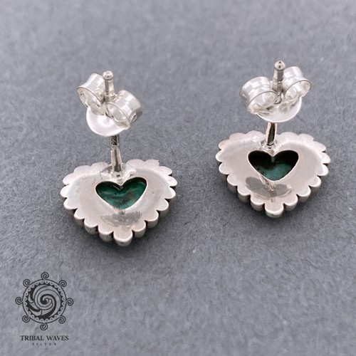 Sterling Silver Turquoise Stud Earrings Granulated, Heart 10mm 925, USA Seller - Picture 4 of 5