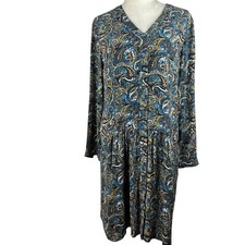 Garnet Hill Lined Dress Size 8 Full Button Front Long Slv Drop Waist 2 Pockets