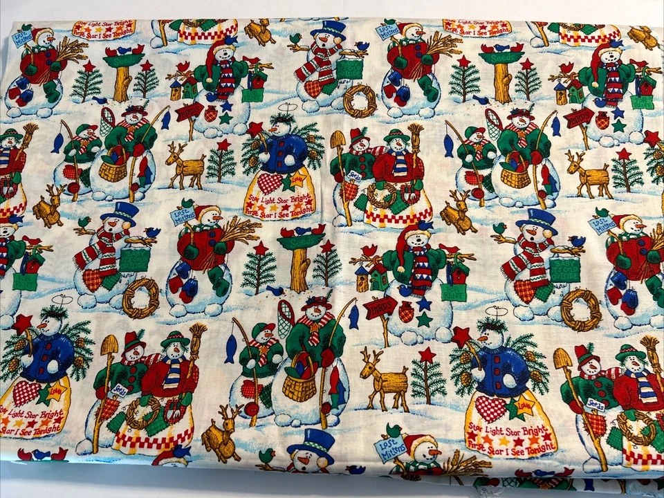 Fishing Snowmen Snow Angles Snowman Families Cotton Fabric 3 Yards - Image 3 of 3
