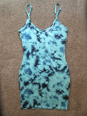 blue dress for baby girl SHEIN BAE Tie Dye Draped Collar Split Thigh Cami Dress – Bechlo.pk main image 0