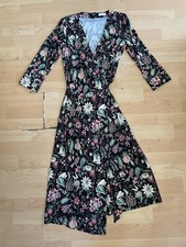 CHONG Wrap Dress Liberty Fabric Black Floral Dress Size Small 3/4 Sleeves L13