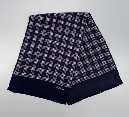 Authentic BURBERRY NOVA CHECK Long Silk Scarf Unisex Navy Blue Mint Condition - Picture 2 of 14