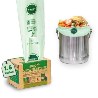 100% Home Compostable Food Waste Bags 1.6 Gallon Trash Bags 50 Count Small Kit