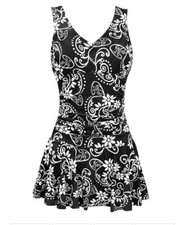 SWIMWEAR WOMEN/SZ.1X-2X/AONTUS/ONE PIECE/TUMMY CONTROL/BATHING SUIT/BLACK/FLOWER