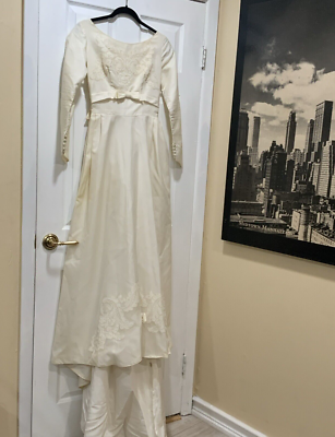 Vintage 1940s Wedding Dress Cream Candlelight Satin Lace Beaded Pearls XS | eBay Vintage 1940s Wedding Dress Cream Candlelight Satin Lace Beaded Pearls XS | eBay
