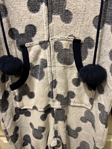 Mickey Mouse One Piece Zip Pajama Fuzzy Sleepwear Adult Size XSmall Gray Disney - Picture 6 of 7