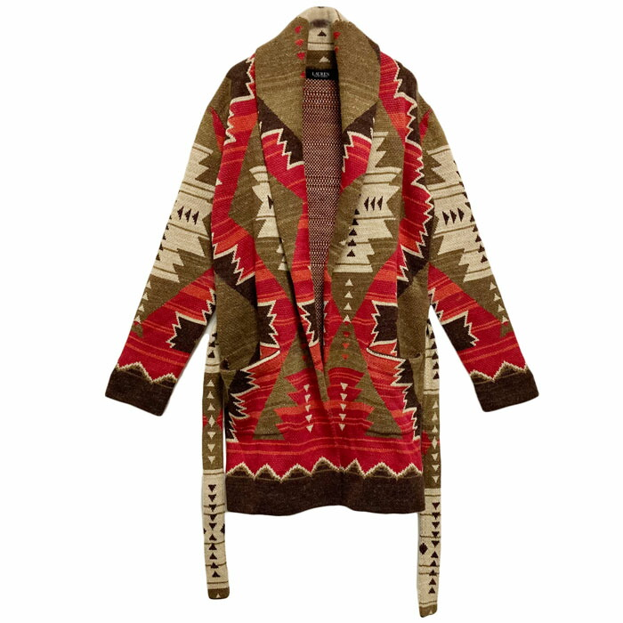 LAUREN by Ralph Lauren Shawl Collar Native American Print Knit XXS