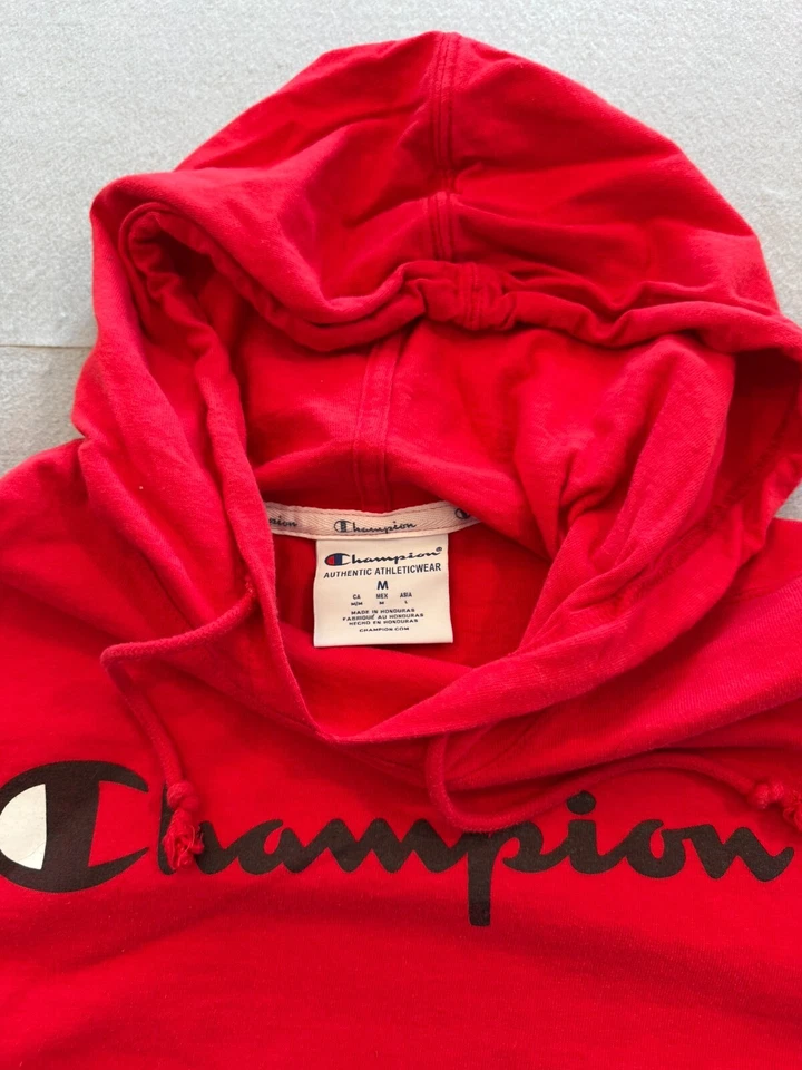 Camiseta Champion con Capucha Para Hombre Mediana Roja Algodón Manga Larga Ropa Activa Logo Camiseta Foto 2 de 4