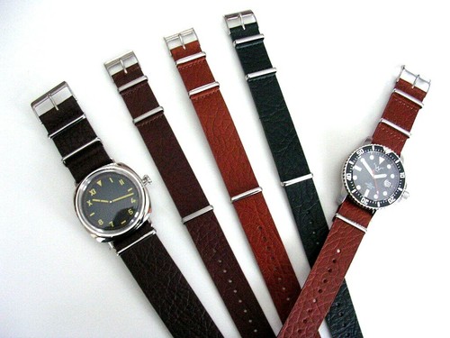 20mm Brown NATO G10 &reg; Oily Leather Watch Band UTC MoD RAF Pilot