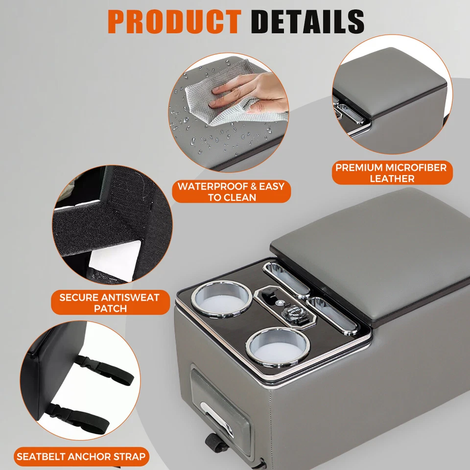 Universal 7 Colors Rear Bench Seat Organizer Truck Seat Car Center Console Grey Foto 4 de 4