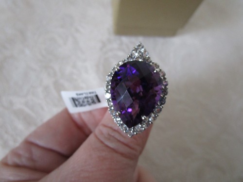 Sterling Silver Huge Purple Amethyst Clear Crystals Ring BBJ Size 9 Fancy NWT+