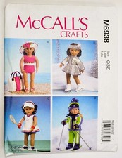 2014 McCall's Craft Pattern 6938 18" Doll Clothes 4 Sport Outfits Uncut