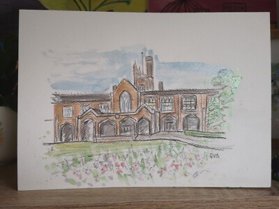 Queen's University Belfast Holzkohle- und Aquarell-DRUCK. Größe A4. Signiert 