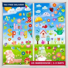 Spring Window Clings Hello-Spring Stickers - 115pcs Flowers Butterfly Bees Birds