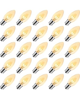 50 Pack C9 Clear Incandescent Light Bulbs 7 Watt E17 Base - Replacement 