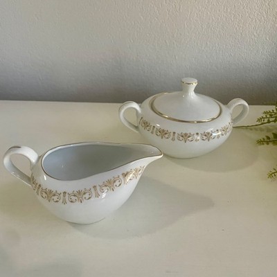 Vintage Sheffield Imperial Gold Sugar Bowl with lid and Creamer set