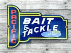 VINTAGE PACIFIC BAIT & TACKLE GAS MOTOR OIL PUMP STATION PORCELAIN GASOLINE SIGN
