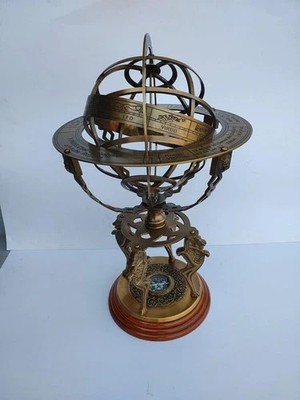 18'' Inch Antique Engraved Astrolabe Sphere Armillary Brass Unique Style Decor