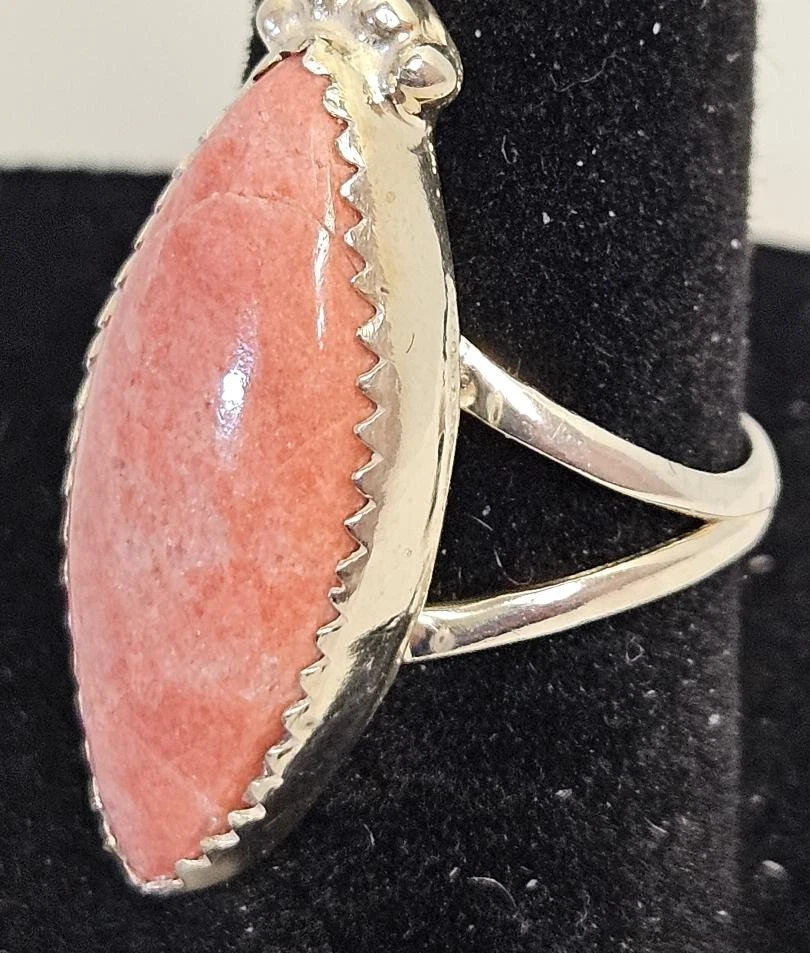 Thulite Ring Elongated Oval Cabochon Set In Sterling Silver Size 6 - Image 4 of 4