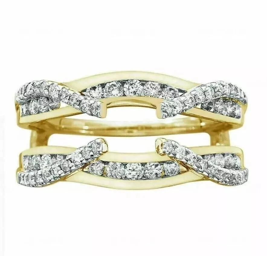 1.40 CT Moissanite Engagement Enhancer Ring Guard Wrap 14k Yellow Gold Plated