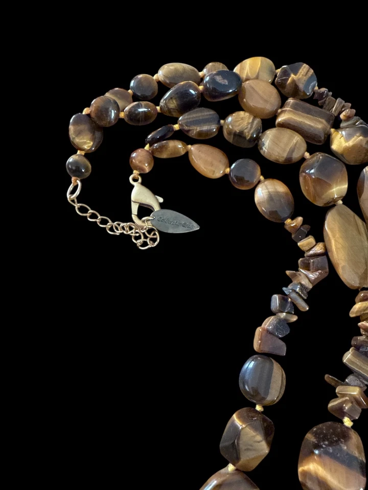 Hermoso Collar Coldwater Creek Doble Hilo Ojo de Tigre Pepita Declaración Foto 4 de 4