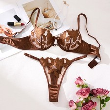 Floral Lace Bra Set Underwire Push Up Thin Cup Adjustable Strap Lingeries 2PCS
