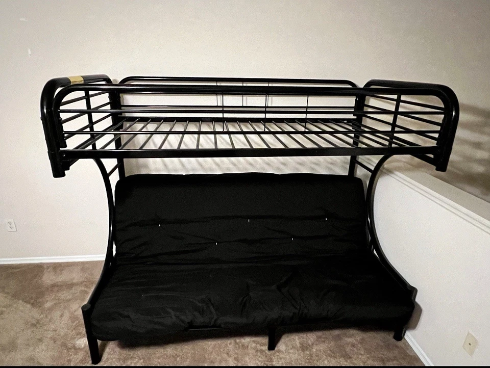 Twin Over Full Size Metal Bunk Bed Futon Sofa Bed Frame For Kids Adults Black - Image 2 of 4