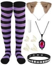 5 Pcs Halloween Wolf Costume Accessories Includes Wolf Ears Purple Striped So...