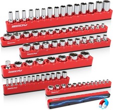 6pc Magnetic Socket Organizer Set 1/4 3/8 1/2 Metric Holder Tray Rack Toolbox