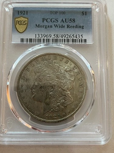 1921 Vam Morgan Dollar PCGS AU 58 Top 100 Wide Reeds