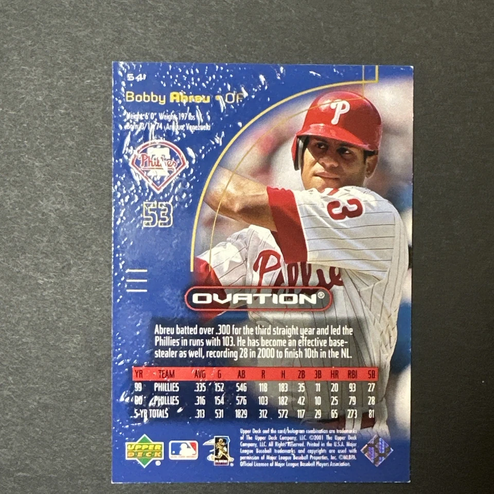 2001 Upper Deck Ovation #54 Bobby Abreu Philadelphia Phillies - Image 2 of 2