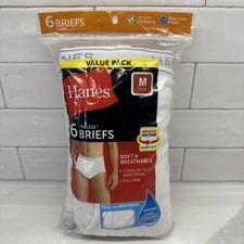 SEALED 6 Pk Hanes White Cotton Tagless Full Rise Briefs Men  s Medium 32-34  