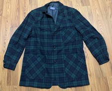 Pendleton Blazer Mens Large Black Watch Plaid Virgin Wool Vintage Made in USA