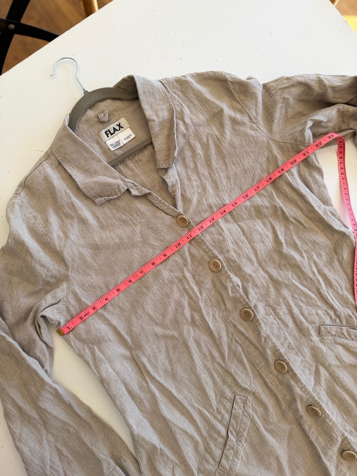 FLAX LINEN Beige Button Front Collared Jacket Wom… - image 5