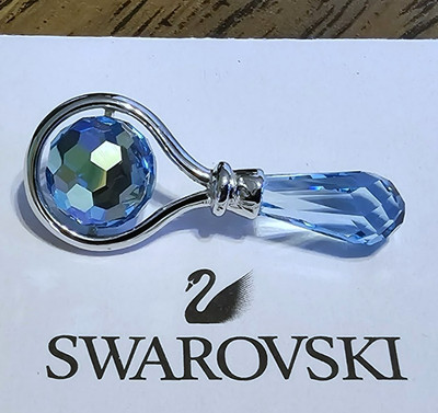   Swarovski Crystal 2003 My First Years, MINI Blue Baby Rattle Figurine, Logo