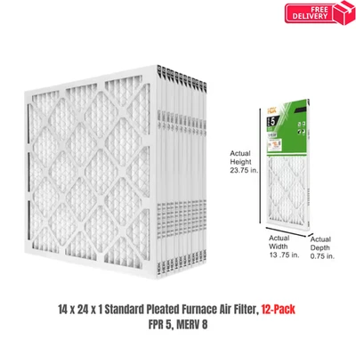 HDX 14 x 24 x 1 Standard Pleated Air Filter FPR 5, 12-Pack, Air Filters Replacement