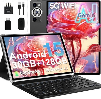 Android 15 Tablet 10 Zoll Gemini AI - 30GB RAM + 128GB ROM - Face ID, Bundle, 8000mAh