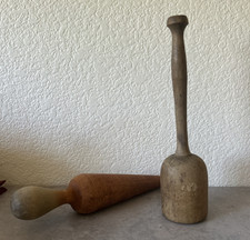 Vintage Lot of 2 Primitive Mashers Pestles Wo...