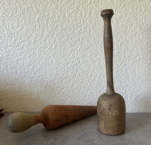 Vintage Lot of 2 Primitive Mashers Pestles Wooden Farmhouse Kitchen Decor