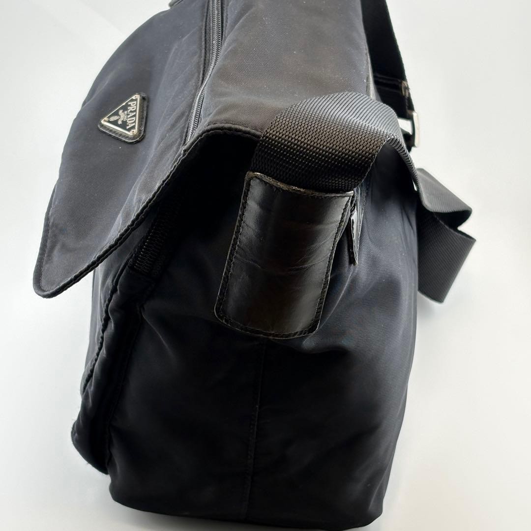 Prada Black Nylon Leather Handle Messenger Bag Vintage Authentic thumbnail 6