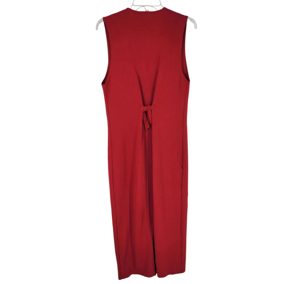 Red Sweater Dress Small Button Up Knit Vest Duster Cottagecore VTG Minimalist - Image 3 of 3