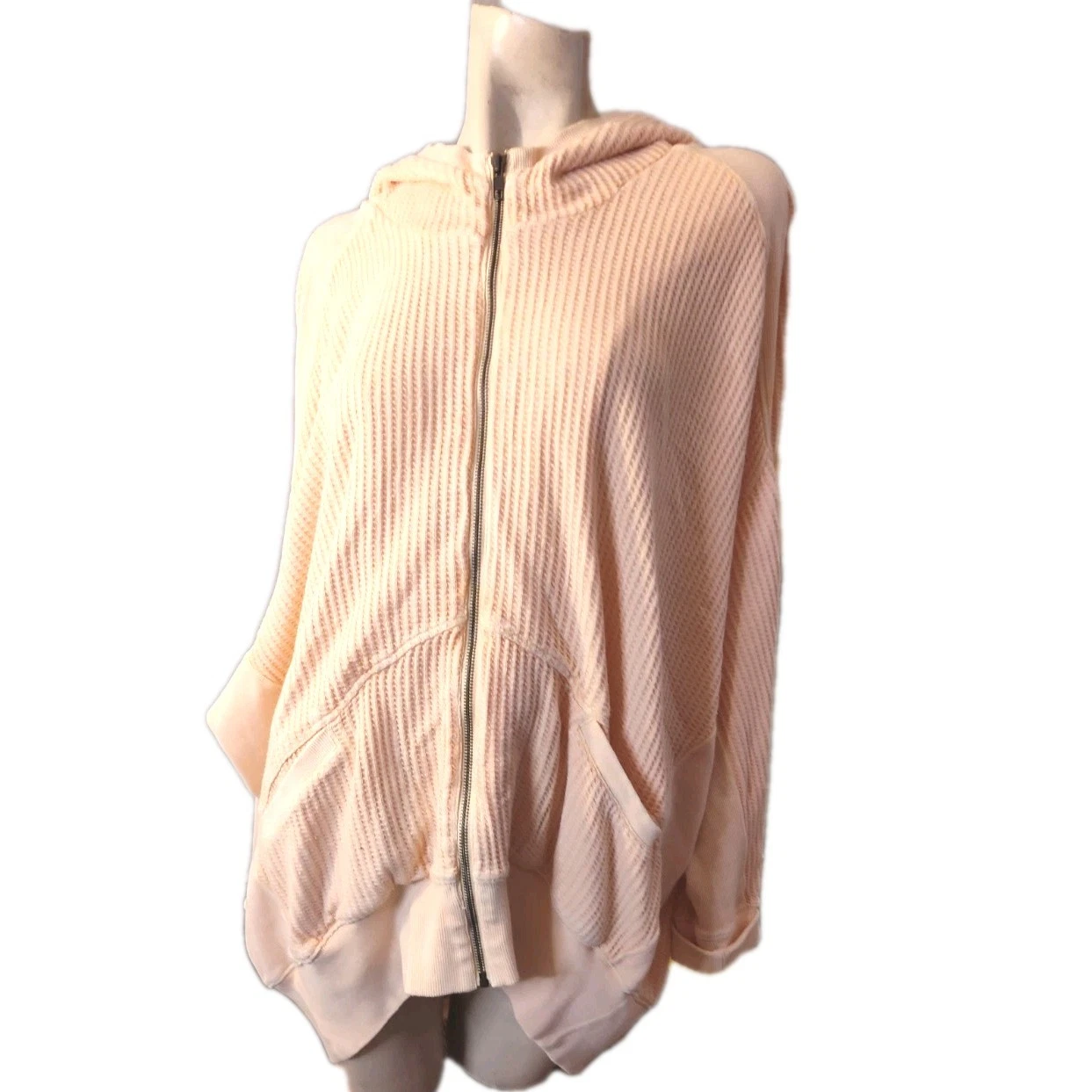 Free People Waffle Knit Oversized Full Zip Hoodie Size S/P Creamsicle