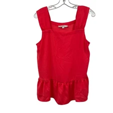 LOFT Womens Square Neck Sleeveless Top Ruffle Hem Coral Size Medium