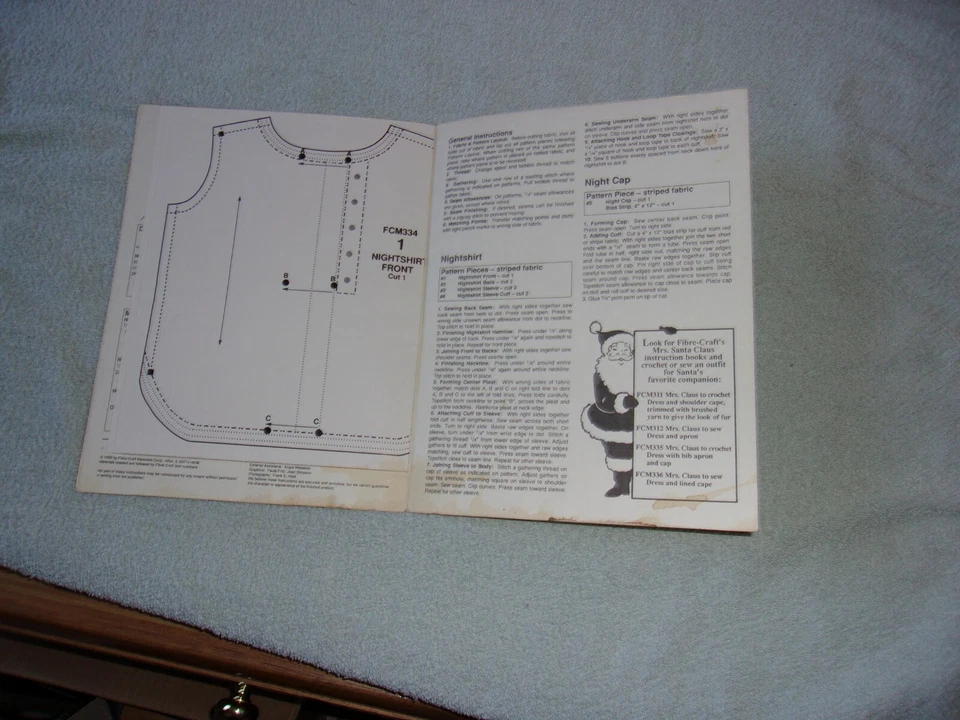 NIGHTSHIRT SANTA ~ fits 14" Santa doll, Fibre-Craft sewing pattern booklet - Image 3 of 4