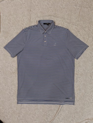 RLX Ralph Lauren Polo Shirt Mens XL Blue Striped Golf Performance Embroidery EUC