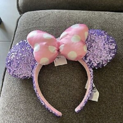 NWT Disney Parks Purple Sequin Pink Polka Dot Minnie Mouse Ears Bow Headband Purple Sequin Minnie Mouse Ears Disney Parks Pink Polka Dot  main image 3