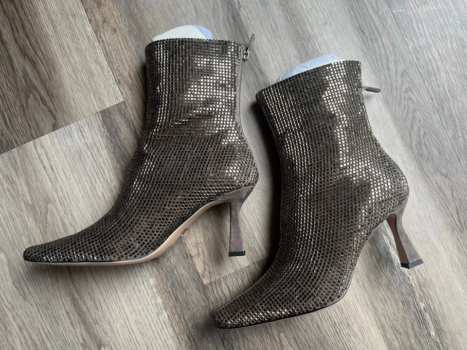 Lola Cruz Plomo 枪金属踝靴 水钻 水晶皮革 麂皮绒 全新带盒 尺寸 40 — 第 3/4 张图片