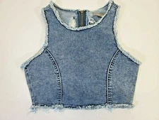 Carmar Womens 6 Distressed Acid Wash Cut-Out Back Zip Vest Tank Top Summer EUC